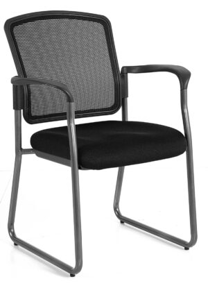 Black Mesh Guest Chair With Sled Base And Titanium Frame